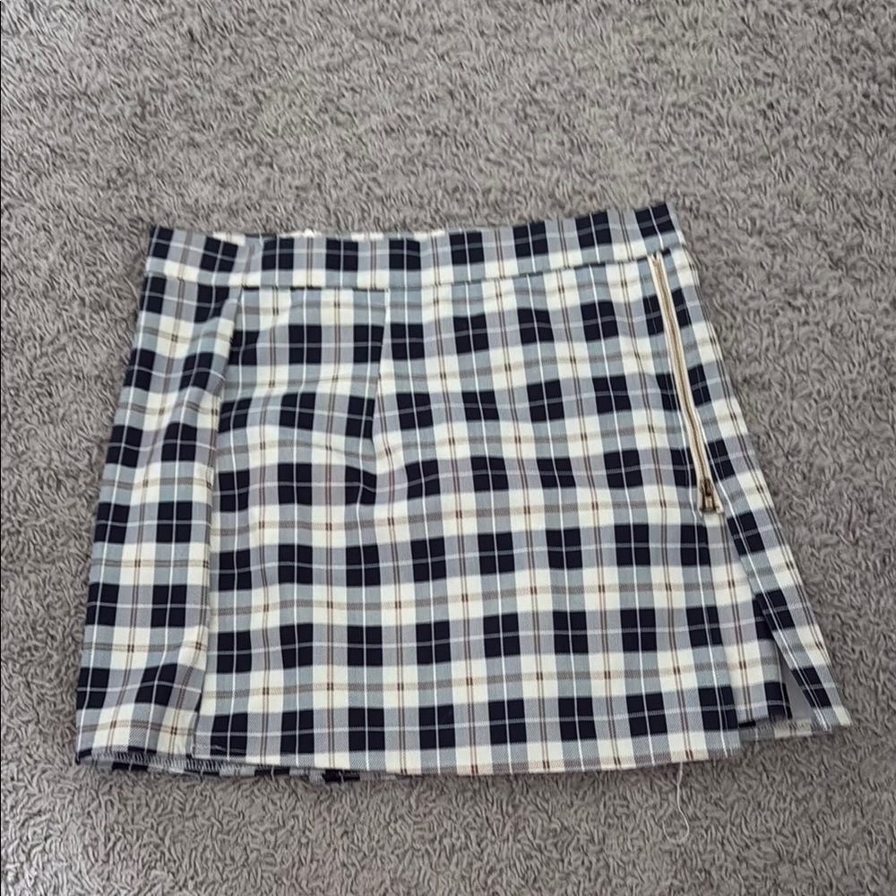 Plaid Mini Skirt with Zipper Accent
